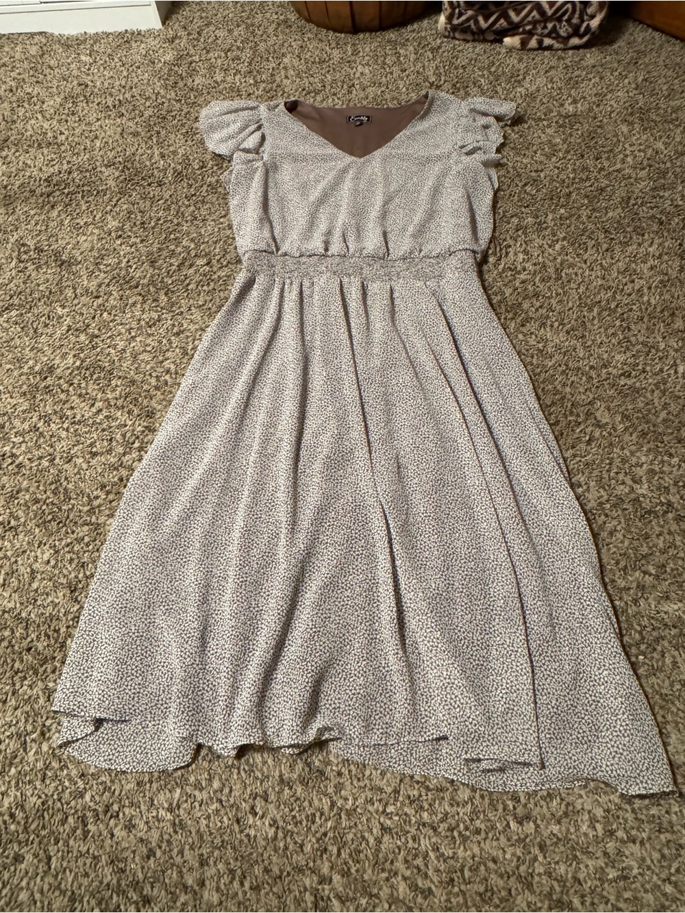 Flutter-Sleeve Neutral Printed Maxi Dress